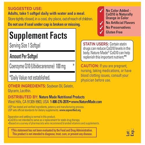 Nature Made CoQ10 100 mg, 40 Weichkapseln – Nahrungsergänzungsmittel für Herz und Energie