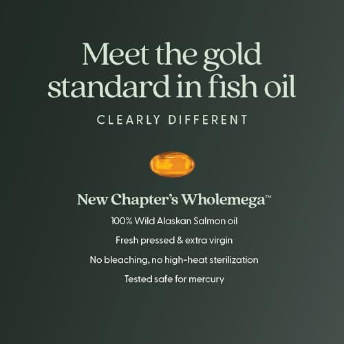 New Chapter Wholemega for Moms Fischöl Ergänzung, Kleine Kapseln, 2000mg pro Portion, Pränatales DHA mit Omega-3 + Vitamin D3 für pränatale & postnatale Unterstützung, 500mg jede - 90 Kapseln