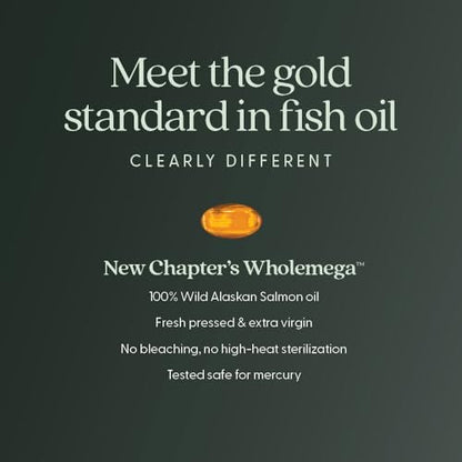 New Chapter Wholemega for Moms Fischöl Ergänzung, Kleine Kapseln, 2000mg pro Portion, Pränatales DHA mit Omega-3 + Vitamin D3 für pränatale & postnatale Unterstützung, 500mg jede - 90 Kapseln
