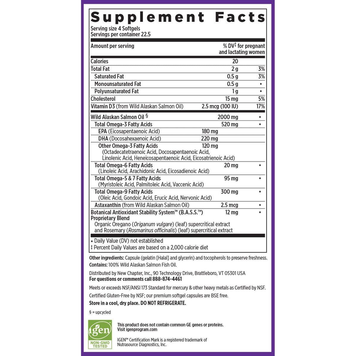 New Chapter Wholemega for Moms Fischöl Ergänzung, Kleine Kapseln, 2000mg pro Portion, Pränatales DHA mit Omega-3 + Vitamin D3 für pränatale & postnatale Unterstützung, 500mg jede - 90 Kapseln