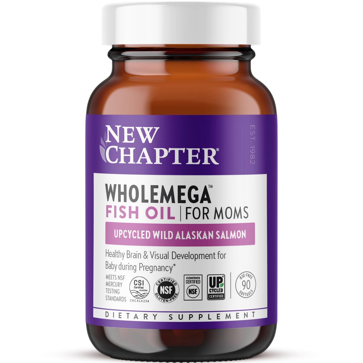 New Chapter Wholemega for Moms Fischöl Ergänzung, Kleine Kapseln, 2000mg pro Portion, Pränatales DHA mit Omega-3 + Vitamin D3 für pränatale & postnatale Unterstützung, 500mg jede - 90 Kapseln