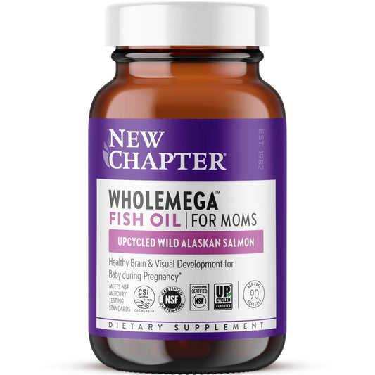 New Chapter Wholemega for Moms Fischöl Ergänzung, Kleine Kapseln, 2000mg pro Portion, Pränatales DHA mit Omega-3 + Vitamin D3 für pränatale & postnatale Unterstützung, 500mg jede - 90 Kapseln