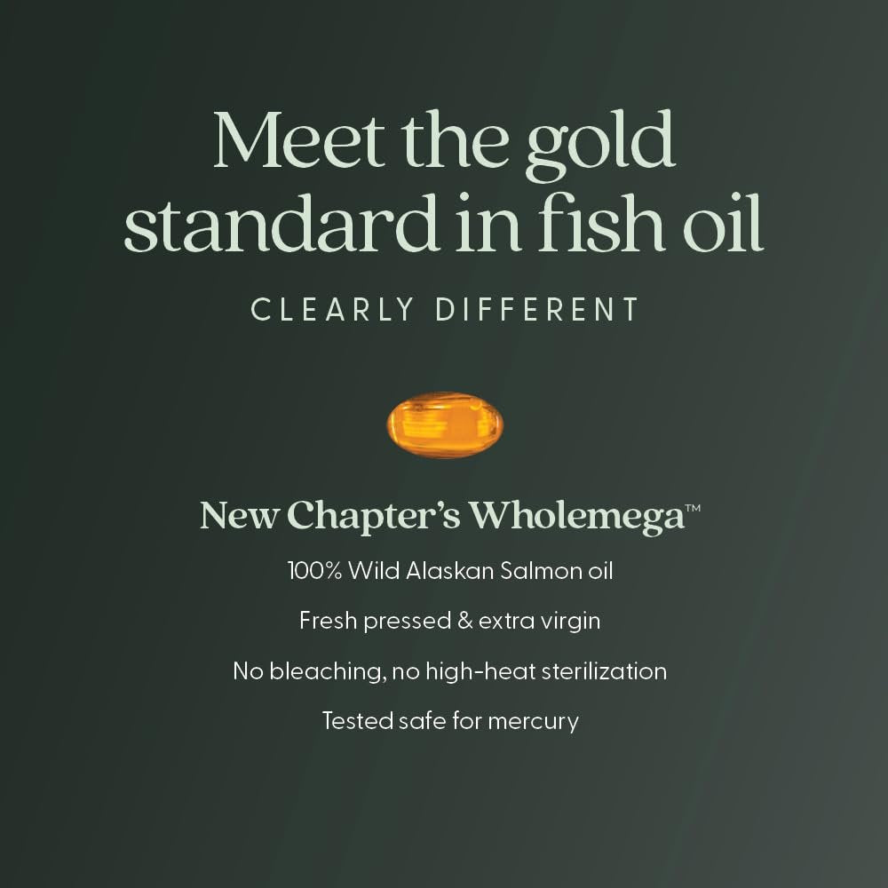 New Chapter Wholemega for Moms Fischöl Ergänzung, Kleine Kapseln, 2000mg pro Portion, Pränatales DHA mit Omega-3 + Vitamin D3 für pränatale & postnatale Unterstützung, 500mg jede - 90 Kapseln