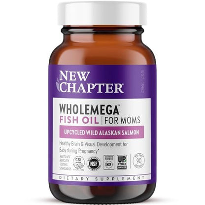 New Chapter Wholemega for Moms Fischöl Ergänzung, Kleine Kapseln, 2000mg pro Portion, Pränatales DHA mit Omega-3 + Vitamin D3 für pränatale & postnatale Unterstützung, 500mg jede - 90 Kapseln