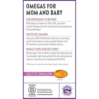 New Chapter Wholemega for Moms Fischöl Ergänzung, Kleine Kapseln, 2000mg pro Portion, Pränatales DHA mit Omega-3 + Vitamin D3 für pränatale & postnatale Unterstützung, 500mg jede - 90 Kapseln