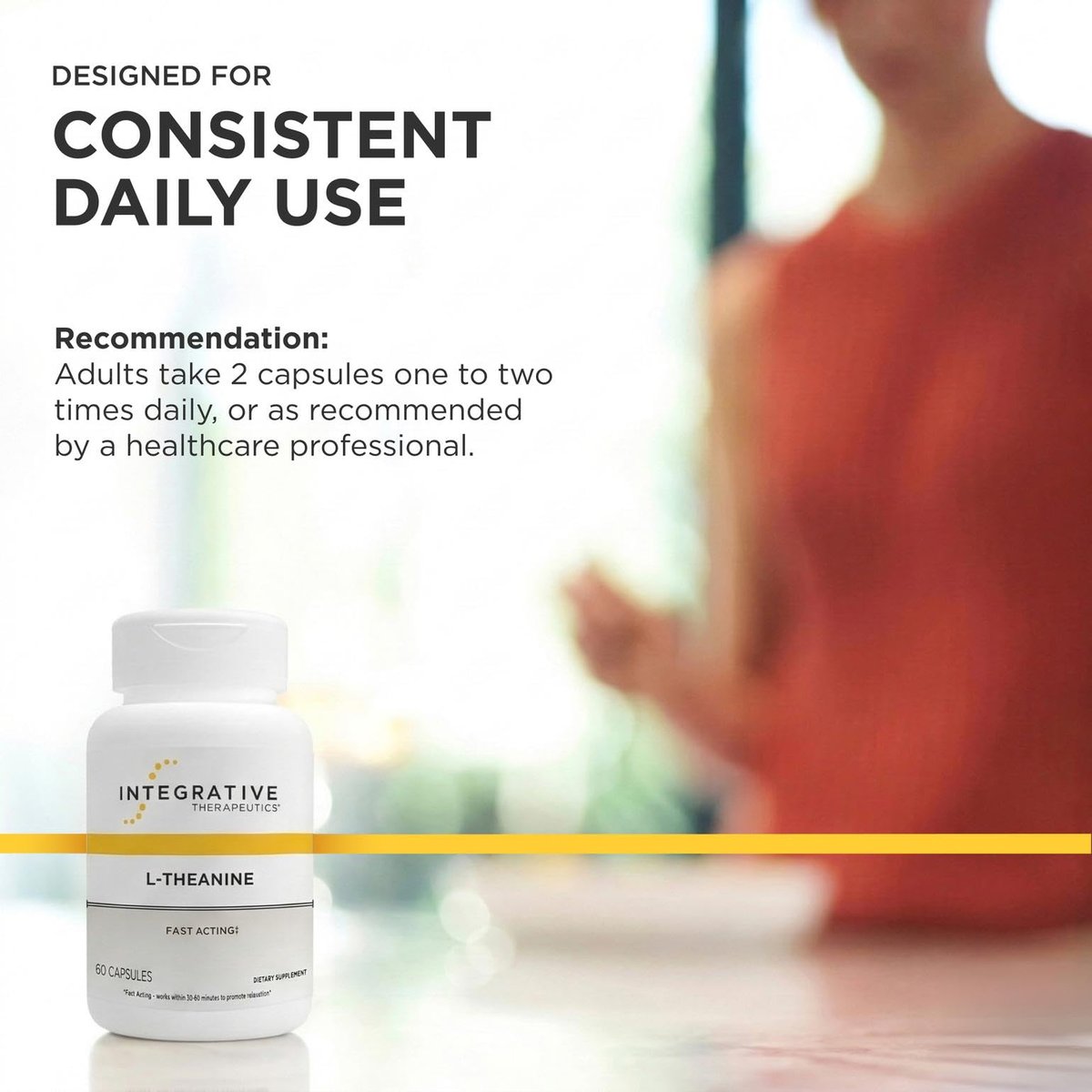 Integrative Therapeutics L-Theanin - Aminosäure zur Unterstützung von Stressabbau und Entspannung* - Vegan, Glutenfrei & Laktosefrei - Drittgeprüft - 60 Kapseln (30 Portionen)