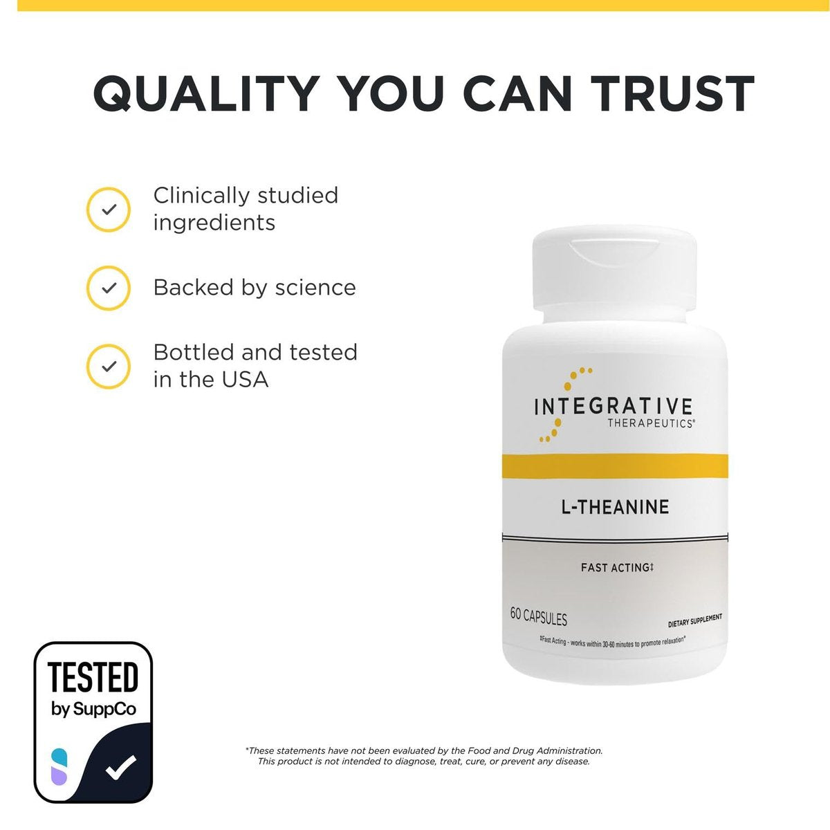 Integrative Therapeutics L-Theanin - Aminosäure zur Unterstützung von Stressabbau und Entspannung* - Vegan, Glutenfrei & Laktosefrei - Drittgeprüft - 60 Kapseln (30 Portionen)