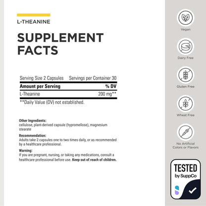Integrative Therapeutics L-Theanin - Aminosäure zur Unterstützung von Stressabbau und Entspannung* - Vegan, Glutenfrei & Laktosefrei - Drittgeprüft - 60 Kapseln (30 Portionen)