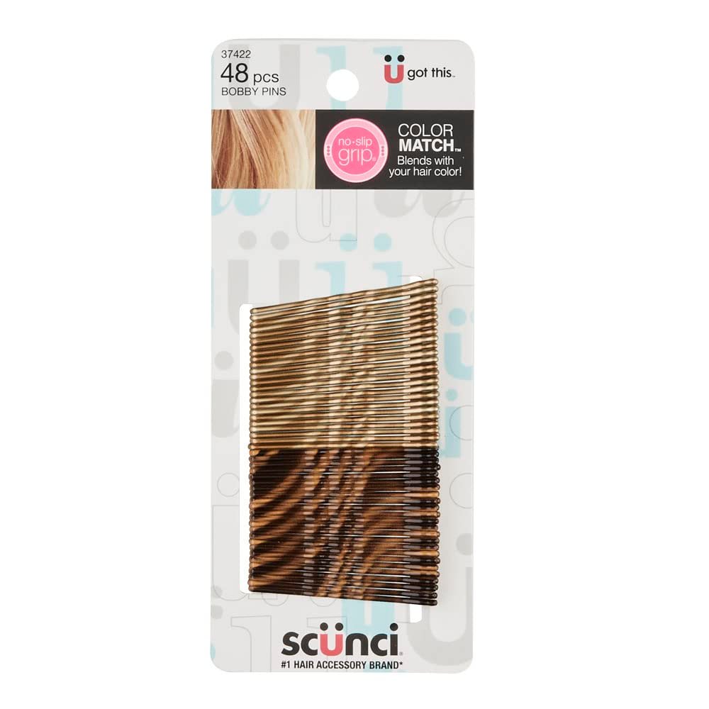 Scunci by Conair No-Slip Grip Bobby Pins – Braune Haarnadeln für Frauen – 48 Stück