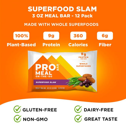 PROBAR MEAL Bar Superfood Slam – 12er-Pack, veganer & glutenfreier Proteinriegel aus pflanzlichen Vollwertzutaten