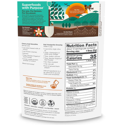 Navitas Organics Goji Pulver – 100% gefriergetrockneter Goji-Beeren-Saft – Antioxidantien-Boost – für Smoothies, Desserts & mehr – USDA Bio, Nicht-GVO, Koscher, Vegan, Glutenfrei (115g Beutel, 12 Portionen)