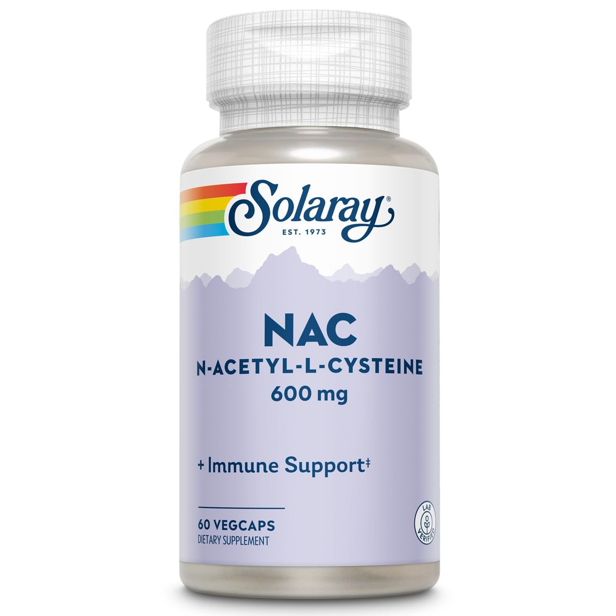 SOLARAY NAC Kapseln 600 mg – N-Acetyl-L-Cystein für Männer & Frauen, Vorstufe von Glutathion & Aminosäure-Unterstützung für Zellgesundheit, Antioxidans für Immunsystem – 60 vegane Kapseln