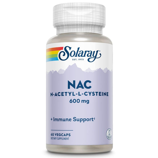 SOLARAY NAC Kapseln 600 mg – N-Acetyl-L-Cystein für Männer & Frauen, Vorstufe von Glutathion & Aminosäure-Unterstützung für Zellgesundheit, Antioxidans für Immunsystem – 60 vegane Kapseln