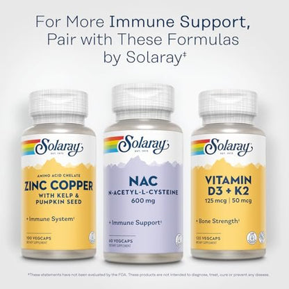 SOLARAY NAC Kapseln 600 mg – N-Acetyl-L-Cystein für Männer & Frauen, Vorstufe von Glutathion & Aminosäure-Unterstützung für Zellgesundheit, Antioxidans für Immunsystem – 60 vegane Kapseln