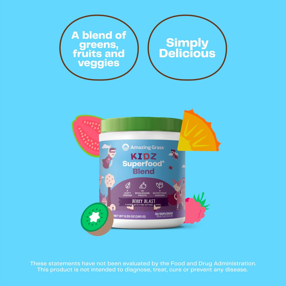 Amazing Grass Kidz Superfood Bio: Bio-Grünzeug, Obst, Gemüse, Rote-Bete-Pulver & Probiotika für gesunde Kinder, Beerig, 30 Portionen