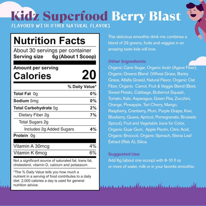 Amazing Grass Kidz Superfood Bio: Bio-Grünzeug, Obst, Gemüse, Rote-Bete-Pulver & Probiotika für gesunde Kinder, Beerig, 30 Portionen