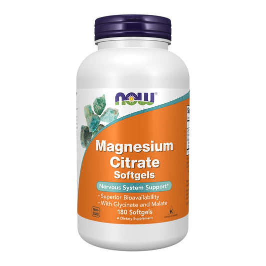 NOW Supplements, Magnesium Citrat mit Glycinat & Malat, Unterstützung des Nervensystems*, 180 Softgels