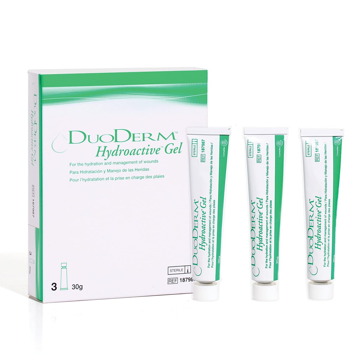 ConvaTec DuoDERM Hydroaktives Steriles Gel, 30 Gramm Tube zur Behandlung von Teil- und Vollhautwunden, unterstützt autolytisches Debridement, 187987, Packung mit 3 Tuben