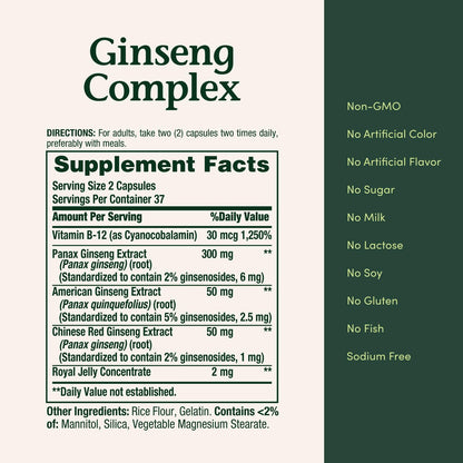 Nature's Bounty Ginseng Komplex Kapseln – Unterstützt Vitalität & Immunsystem, 75 Kapseln