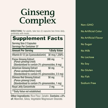 Nature's Bounty Ginseng Komplex Kapseln – Unterstützt Vitalität & Immunsystem, 75 Kapseln
