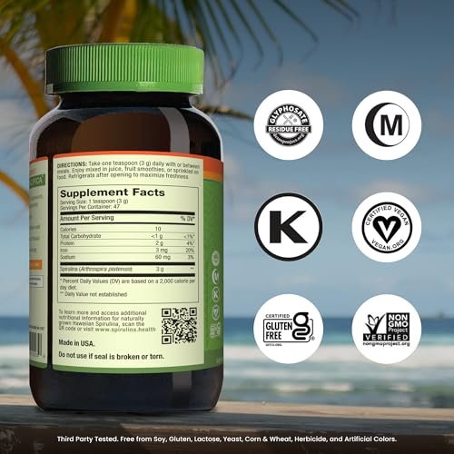 Nutrex Hawaii Reines Hawaiianisches Spirulina-Pulver – Veganes Superfood aus Kona, Nicht-GVO, Immununterstützung & Zellenergie, 142 g