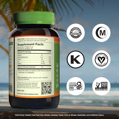 Nutrex Hawaii Pure Hawaiian Spirulina – Veganes Superfood, 500 mg Tabletten, aus Kona, Non-GMO, Immununterstützung & Zellenergie, 200 Stück