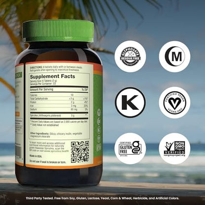 Nutrex Hawaii Pure Hawaiian Spirulina – Veganes Superfood, 500 mg Tabletten, aus Kona, Non-GMO, Immununterstützung & Zellenergie, 200 Stück