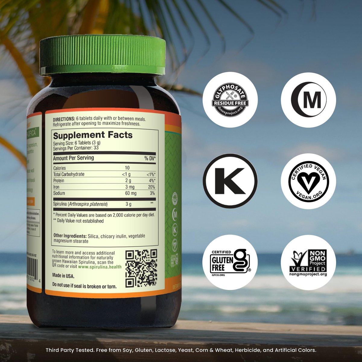 Nutrex Hawaii Pure Hawaiian Spirulina – Veganes Superfood, 500 mg Tabletten, aus Kona, Non-GMO, Immununterstützung & Zellenergie, 200 Stück