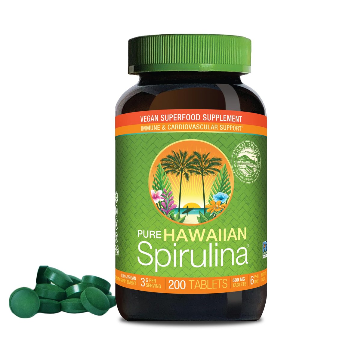 Nutrex Hawaii Pure Hawaiian Spirulina – Veganes Superfood, 500 mg Tabletten, aus Kona, Non-GMO, Immununterstützung & Zellenergie, 200 Stück