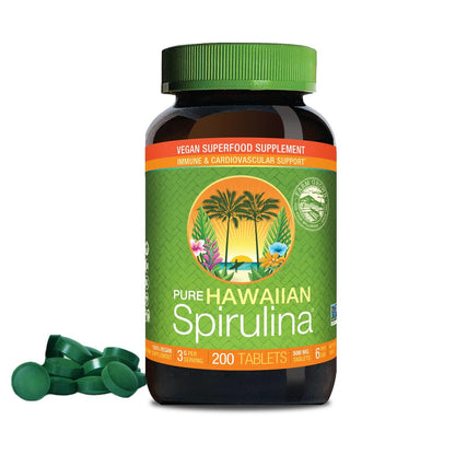 Nutrex Hawaii Pure Hawaiian Spirulina – Veganes Superfood, 500 mg Tabletten, aus Kona, Non-GMO, Immununterstützung & Zellenergie, 200 Stück