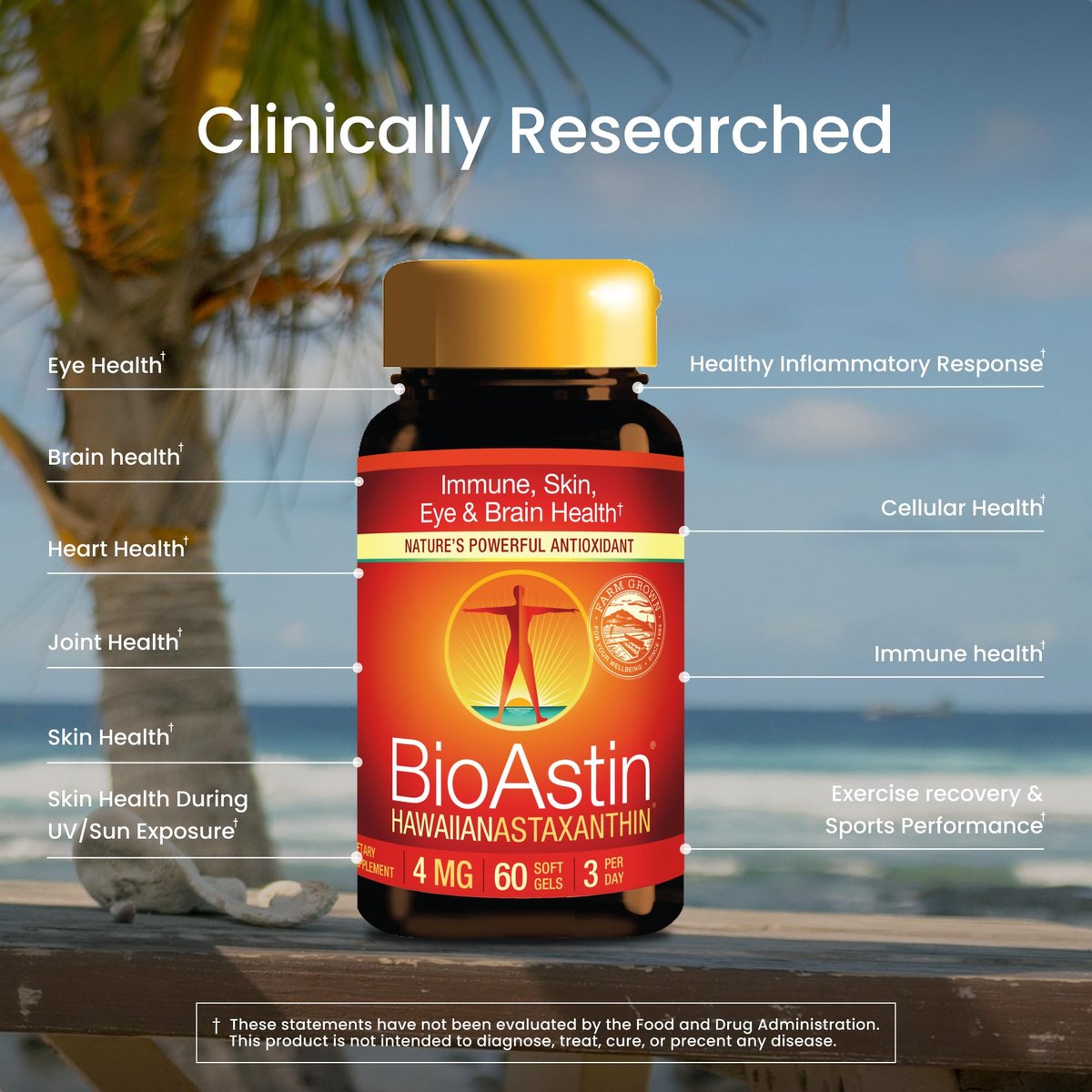 Nutrex Hawaii BioAstin Hawaiian Astaxanthin – 4 mg, 60 Softgels – Antioxidant für Haut & Immunsystem – aus Mikroalgen aus Kona, Hawaii – Non-GMO & Glutenfrei