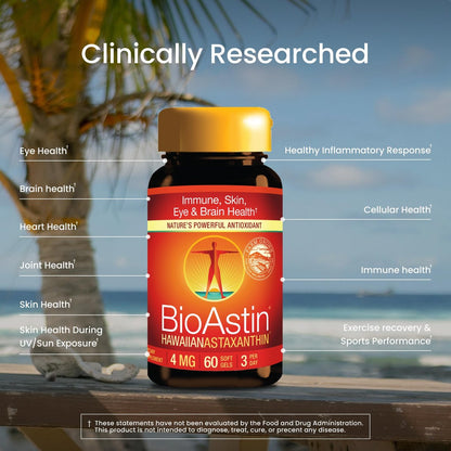 Nutrex Hawaii BioAstin Hawaiian Astaxanthin – 4 mg, 60 Softgels – Antioxidant für Haut & Immunsystem – aus Mikroalgen aus Kona, Hawaii – Non-GMO & Glutenfrei