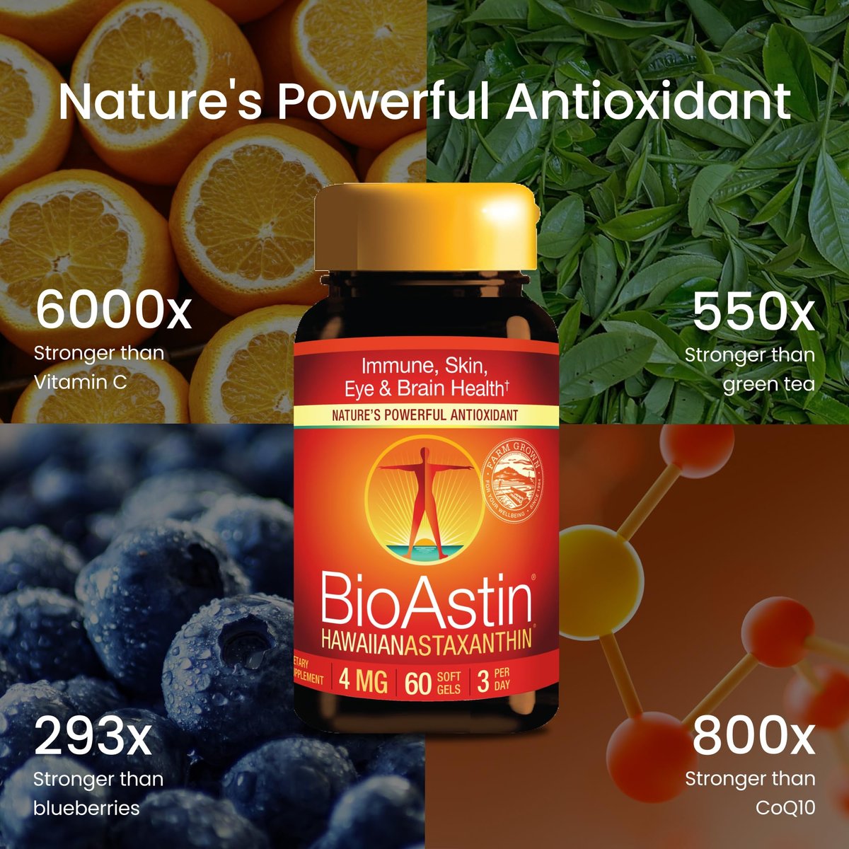 Nutrex Hawaii BioAstin Hawaiian Astaxanthin – 4 mg, 60 Softgels – Antioxidant für Haut & Immunsystem – aus Mikroalgen aus Kona, Hawaii – Non-GMO & Glutenfrei