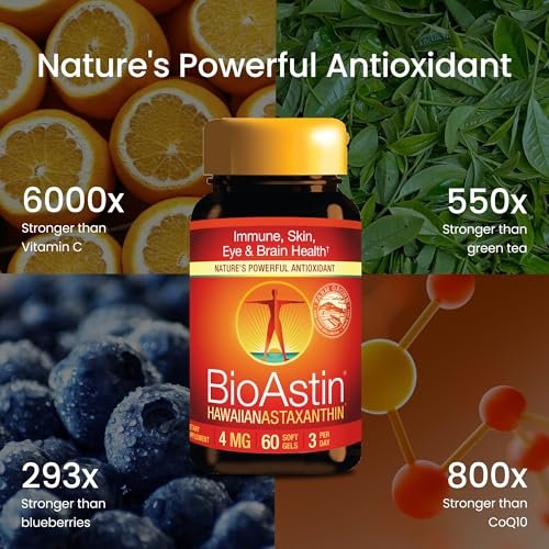 Nutrex Hawaii BioAstin Hawaiian Astaxanthin – 4 mg, 60 Softgels – Antioxidant für Haut & Immunsystem – aus Mikroalgen aus Kona, Hawaii – Non-GMO & Glutenfrei