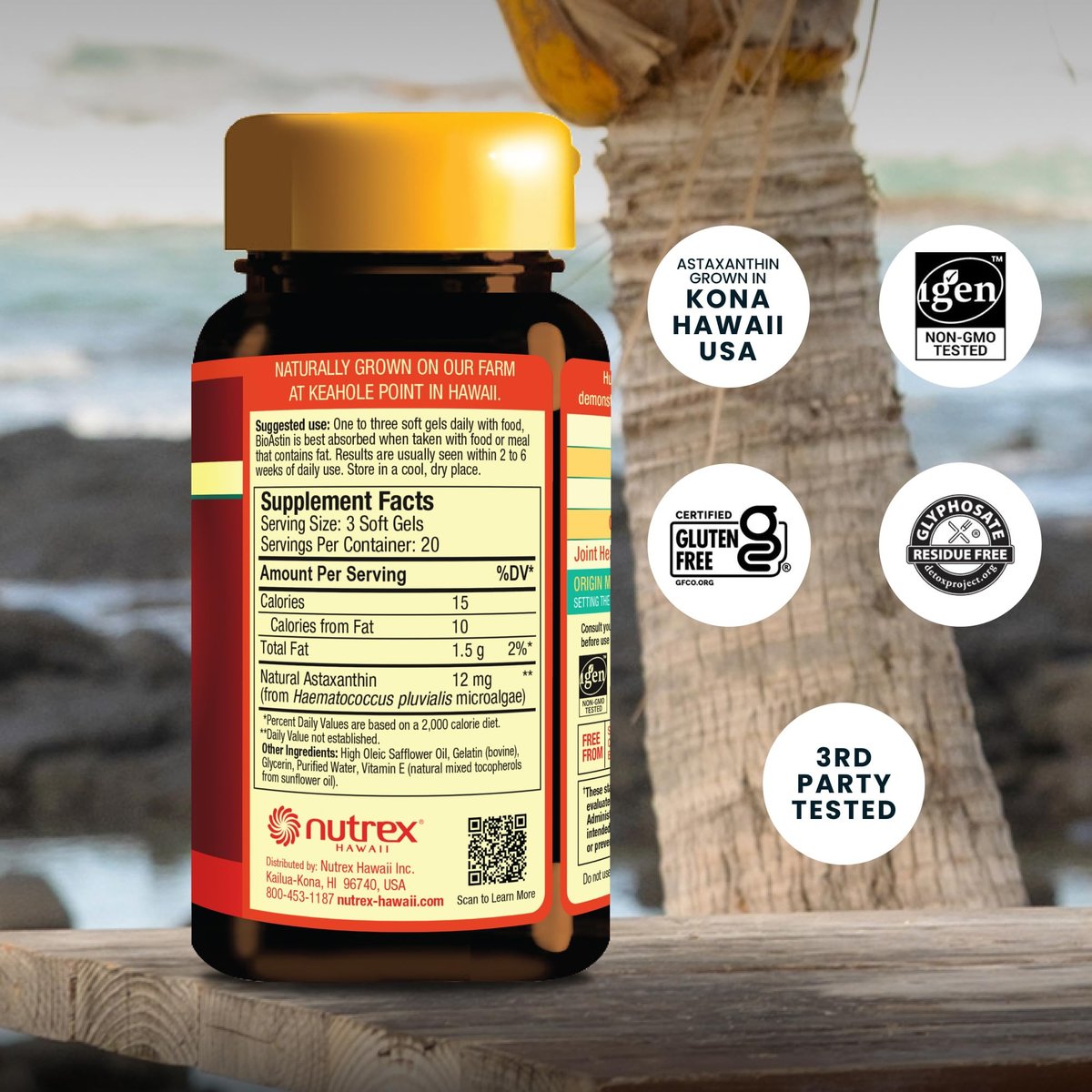 Nutrex Hawaii BioAstin Hawaiian Astaxanthin – 4 mg, 60 Softgels – Antioxidant für Haut & Immunsystem – aus Mikroalgen aus Kona, Hawaii – Non-GMO & Glutenfrei