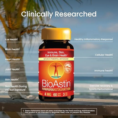 Nutrex Hawaii BioAstin Hawaiian Astaxanthin – 4 mg, 60 Softgels – Antioxidant für Haut & Immunsystem – aus Mikroalgen aus Kona, Hawaii – Non-GMO & Glutenfrei