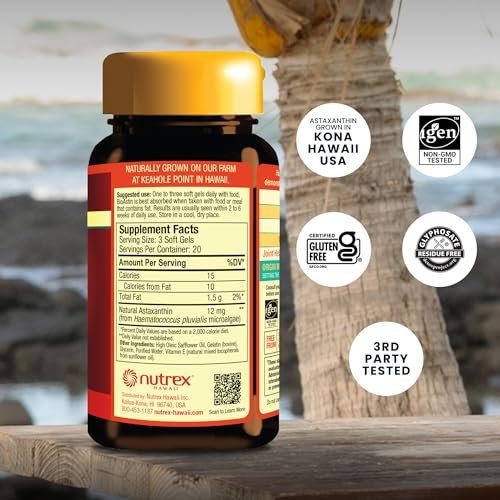 Nutrex Hawaii BioAstin Hawaiian Astaxanthin – 4 mg, 60 Softgels – Antioxidant für Haut & Immunsystem – aus Mikroalgen aus Kona, Hawaii – Non-GMO & Glutenfrei