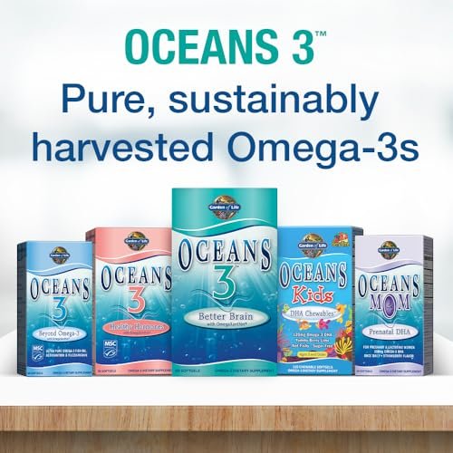Garden of Life Oceans Mom Pränatales Fischöl DHA, Omega-3 Nahrungsergänzungsmittel - Erdbeer, 350 mg pränatales DHA für die Schwangerschaft, Unterstützung für Mama, Babys Gehirn- und Augenentwicklung, 30 kleine Softgels