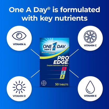 One A Day Men’s Pro Edge Multivitamin – 50 Tabletten: Immunsystem, Muskelunterstützung & Energie für Männer