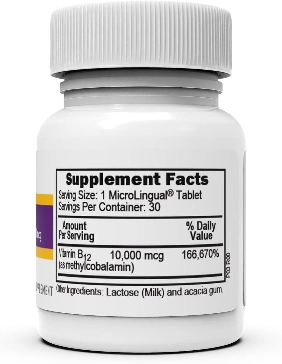 Superior Source No Shot Methylcobalamin B-12 10000 mcg – Vitamin B-12 zur Unterstützung der Energieproduktion, Gehirngesundheit und des allgemeinen Wohlbefindens – Sublinguale Tabletten für schnelle Absorption – 30 lösliche Tabletten