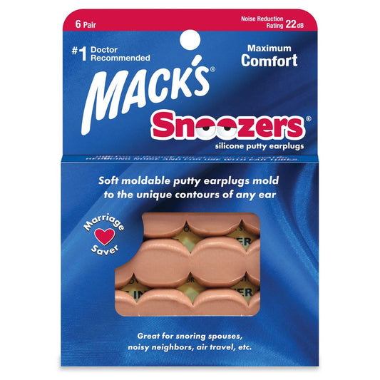 Mack's Snoozers Silikon-Ohrstöpsel – 6 Paar – Bequeme, formbare Silikon-Ohrstöpsel für Schlafen, Schnarchen, laute Geräusche & Reisen | Hergestellt in USA