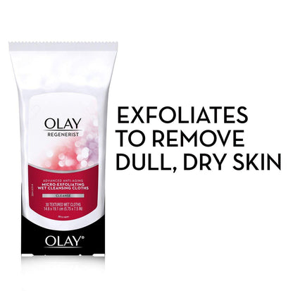 Olay Regenerist Mikro-Peeling Reinigungstücher – 3er-Pack mit 30 Tüchern – Gesichtsreinigung für Frauen – Peelt, erfrischt, glättet die Hautstruktur – Reisegepäck geeignet