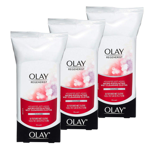 Olay Regenerist Mikro-Peeling Reinigungstücher – 3er-Pack mit 30 Tüchern – Gesichtsreinigung für Frauen – Peelt, erfrischt, glättet die Hautstruktur – Reisegepäck geeignet