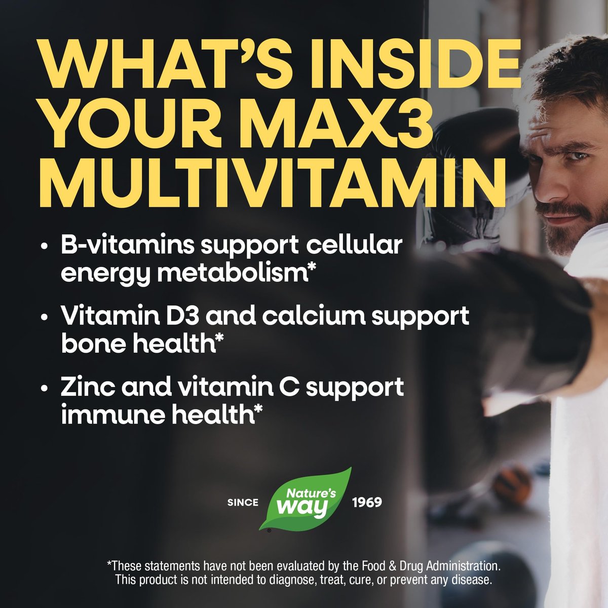 Nature's Way Alive! Men's Max3 Potency Daily Multivitamin – Hochdosiertes Multivitamin für Männer mit B-Vitaminen für Zellenergie*, Unterstützung für Herz, Muskeln und Augengesundheit*, 90 Tabletten