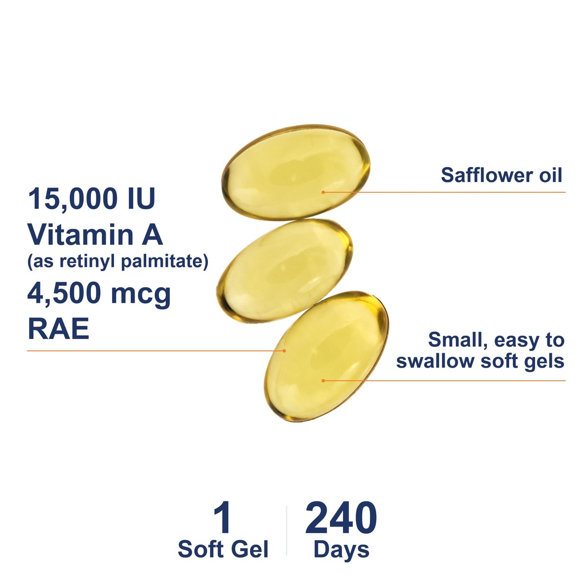 Carlson Vitamin A 15.000 IE (4500 µg RAE) Palmitat – 240 Softgels für Sehkraft, gesunde Haut & Immunsystem