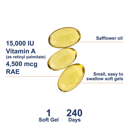 Carlson Vitamin A 15.000 IE (4500 µg RAE) Palmitat – 240 Softgels für Sehkraft, gesunde Haut & Immunsystem