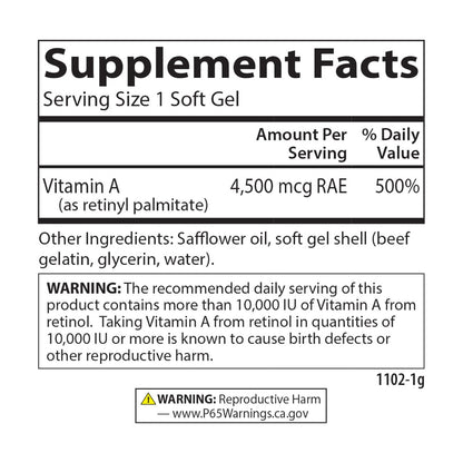 Carlson Vitamin A 15.000 IE (4500 µg RAE) Palmitat – 240 Softgels für Sehkraft, gesunde Haut & Immunsystem