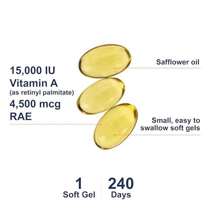 Carlson Vitamin A 15.000 IE (4500 µg RAE) Palmitat – 240 Softgels für Sehkraft, gesunde Haut & Immunsystem