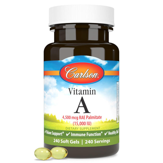 Carlson Vitamin A 15.000 IE (4500 µg RAE) Palmitat – 240 Softgels für Sehkraft, gesunde Haut & Immunsystem