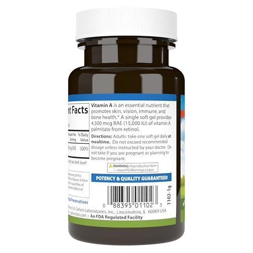 Carlson Vitamin A 15.000 IE (4500 µg RAE) Palmitat – 240 Softgels für Sehkraft, gesunde Haut & Immunsystem